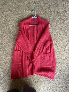 Open-Front Longline Cardigan Sweater - pink